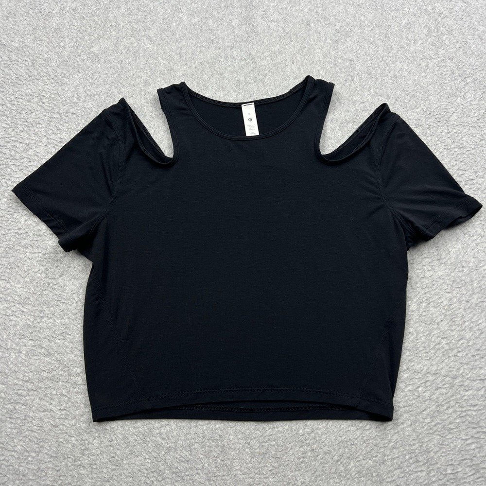 Lululemon Shoulder Cut-Out Yoga T-Shirt Womens 6 Black Silk Modal Tee Gym W3GS0S
